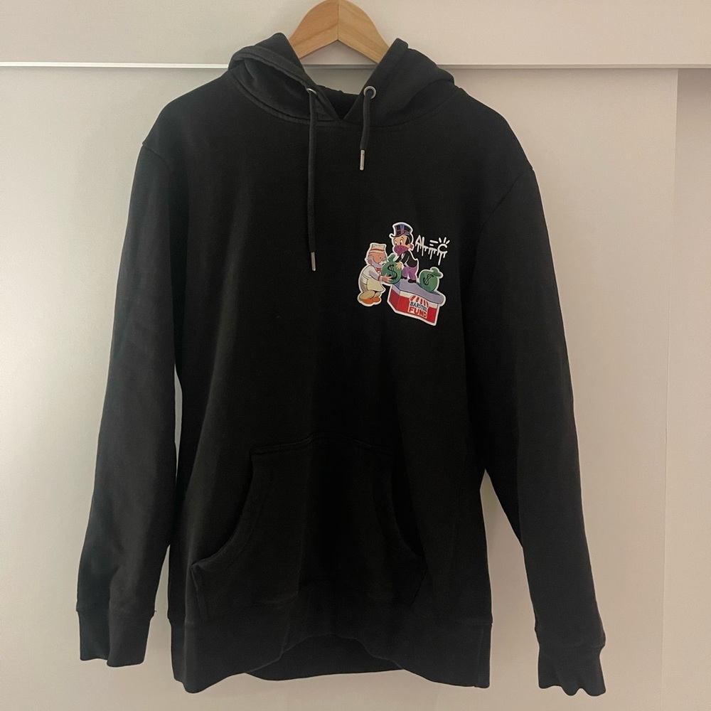 Limited edition ALEC MONOPOLY x BARSTOOL Fund Monopz Saves Small Biz hoodie